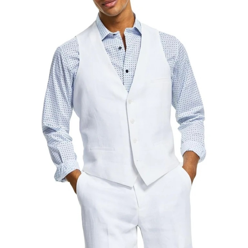 Bar III • NWT White Slim-Fit Linen Suit Separate Vest Size Medium